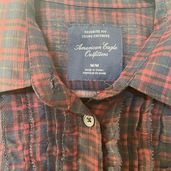 AE- Sheer red and blue plaid work top size M - Picture 3 of 3